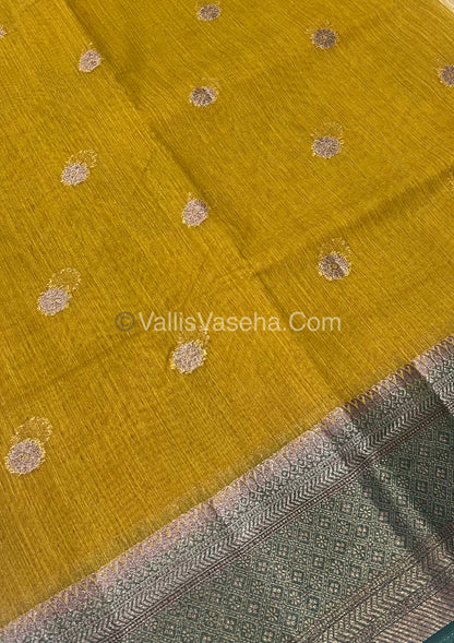 Bamboo Silk Saree  - Venthayam Yellowish Green with Green Shade - VVBSS001