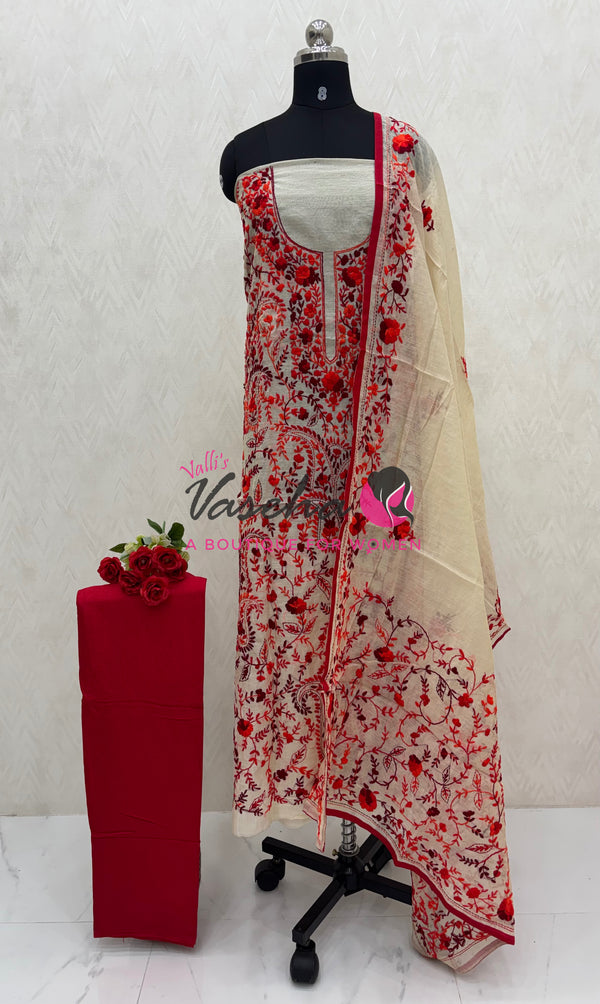Unstitched Salwar Material | Semi Chanderi Cotton - VVUSM036
