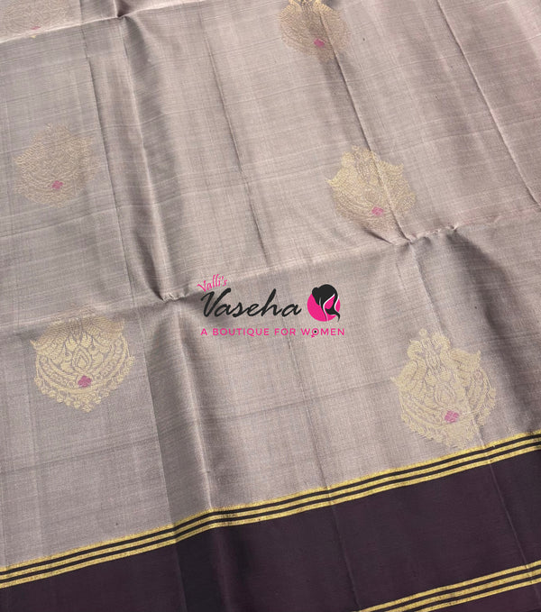 Pure Soft Silk Saree  - Grey & Wine Brown Combo - VVPSS137