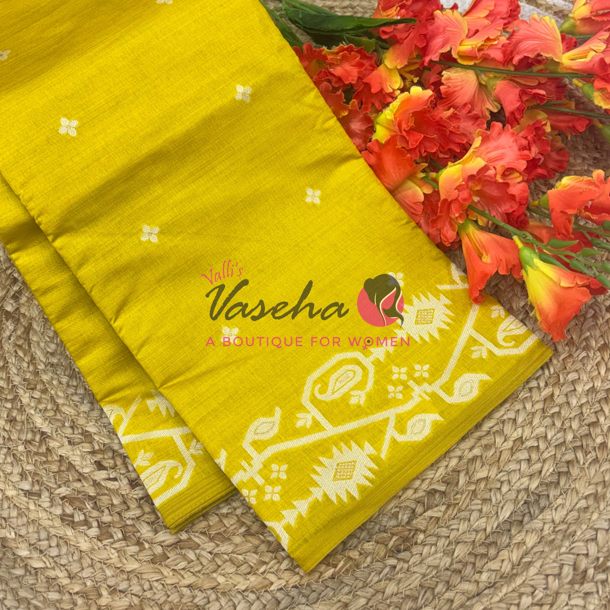 Semi Gicha Tussar Silk - Lemon Green Shade - VVGTS002