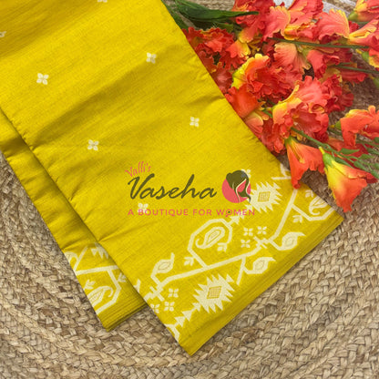 Semi Gicha Tussar Silk - Lemon Green Shade - VVGTS002