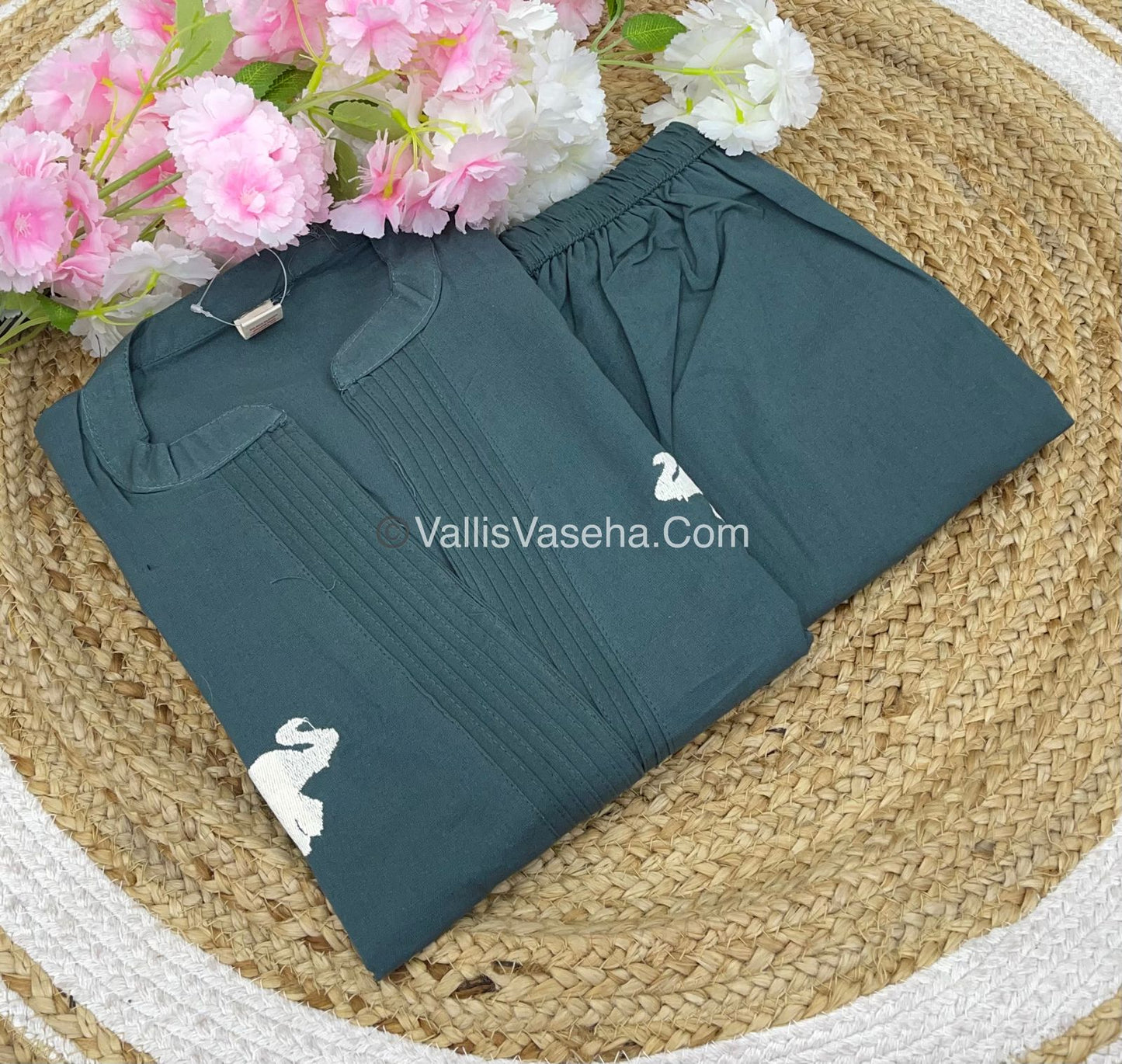 Trendy Pure Cotton - Co-ord Set - A line - Elephant Embroidery- Pastel Green Shade - VVRCS002