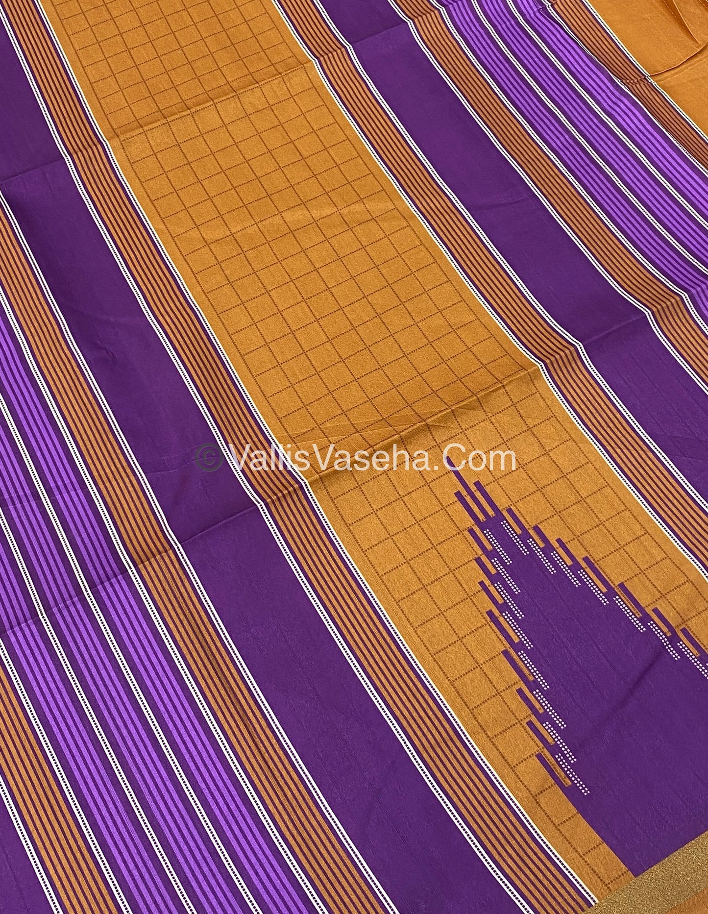 Semi Chanderi Saree - Dark Orange & Purple Combo - VVSCS003