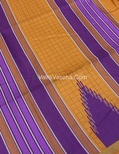 Semi Chanderi Saree - Dark Orange & Purple Combo - VVSCS003
