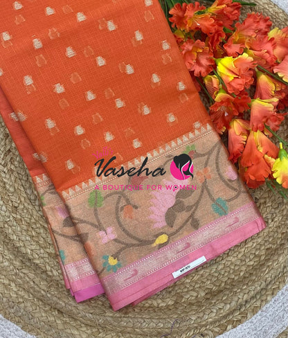 Kota Saree - Paithani Border - Orange with Light Pink   - VVKPS001