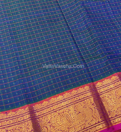 Pure Silk Cotton Saree - Blue With Peachish pink - Lakshadeepam Design - VVPLD001