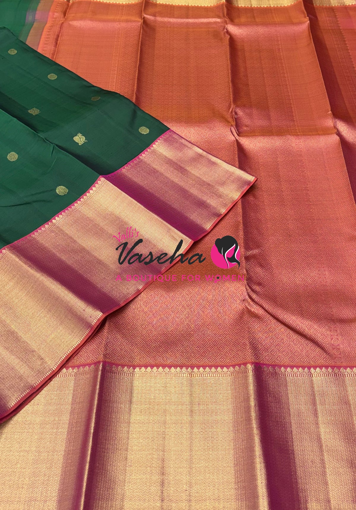 Pure Vintage Korvai Kanchipuram Silk Saree - Green With Peach - VVPS102