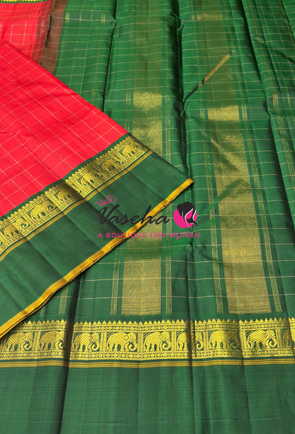 Pure Vintage Korvai Kanchipuram Silk Saree - Red & Green Combo - VVPS046