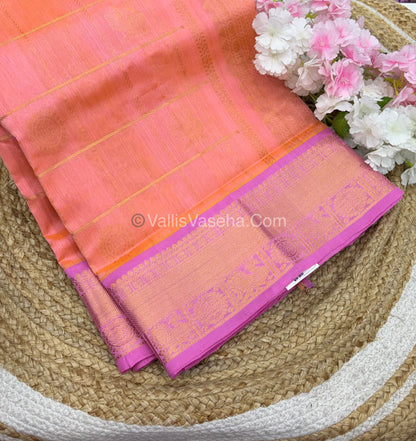 Pure Silk Cotton Saree - Mayil & Chakkaram Design - Peach With Pink Shade - VVMC001