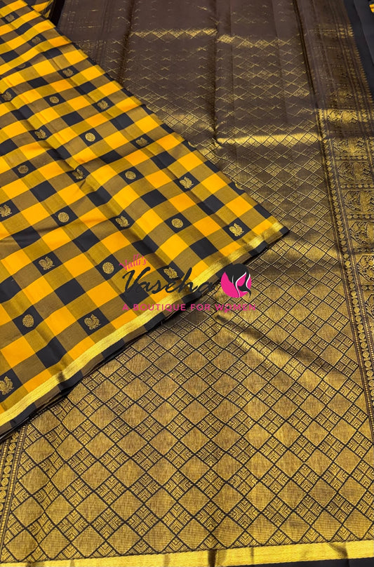 Pure Kanchipuram Silk Saree | Pazhum Pazhamum Checks |VVPS078