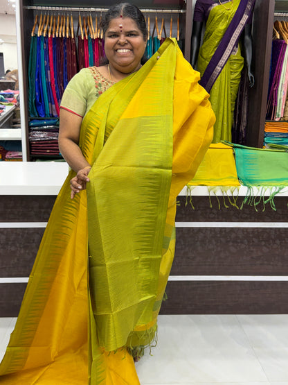 Semi Raw Silk - Yellow With Green Shade - VVRS007