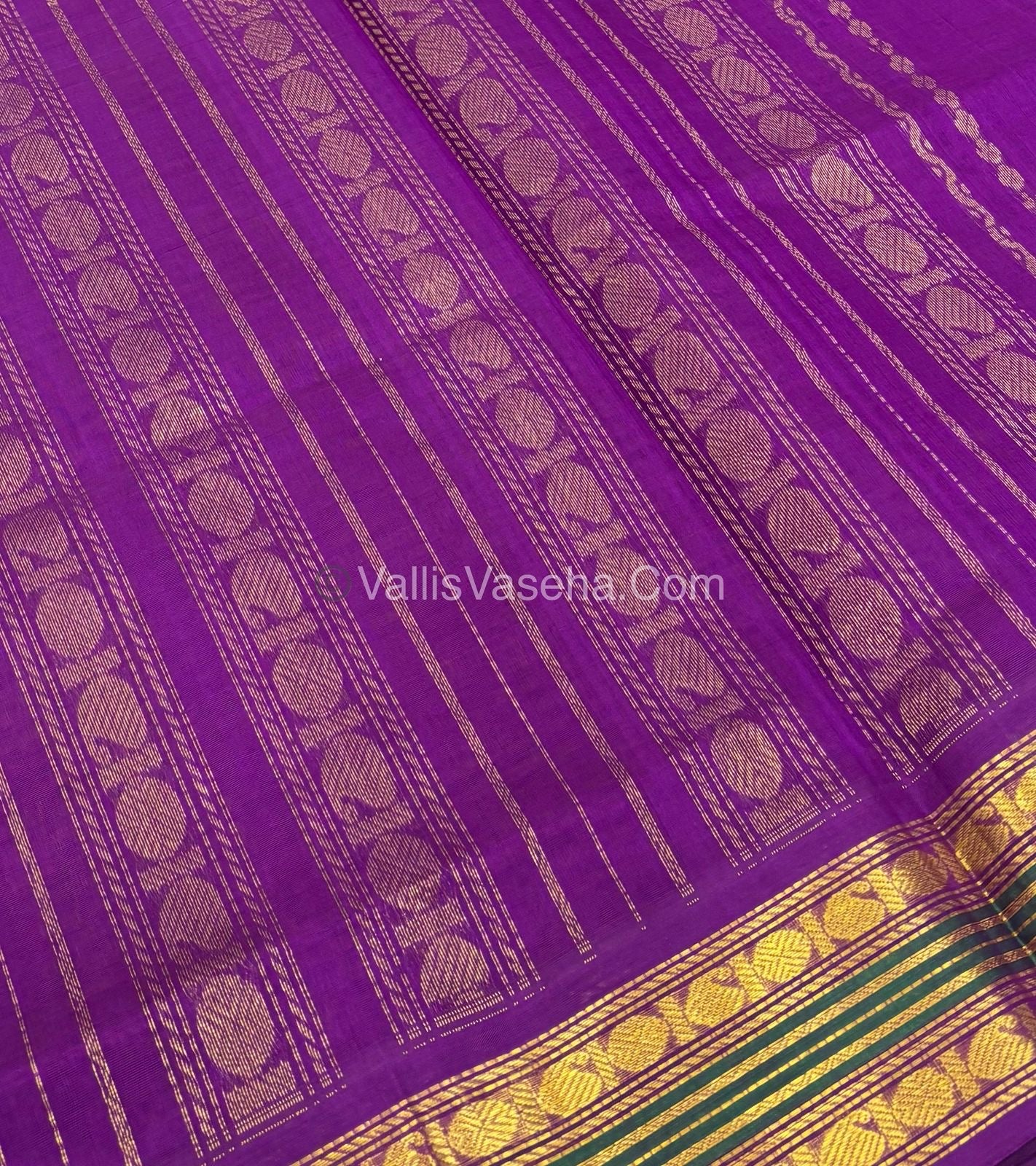Pure Korvai Silk Cotton - Podi Kattam - Retta Petta Border - Yellow & Black & with Purple - VVKSC003