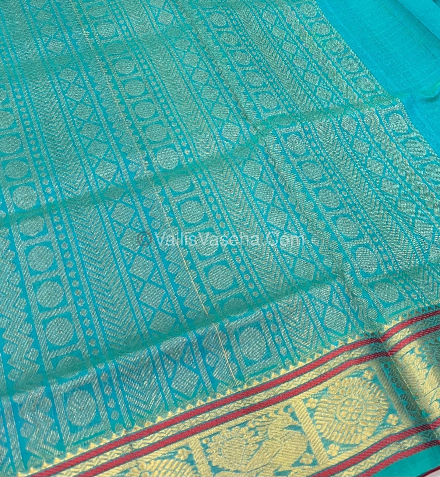 Pure Silk Cotton Saree - Red With Blue - Lakshadeepam Design - VVPLD001