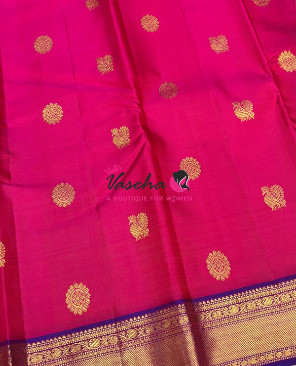 Pure Kanchipuram Silk Saree - Pink & Purple Combo - VVPS025