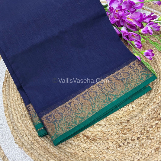Bamboo Silk Saree - Navy Blue with Green Shade - VVBSS011