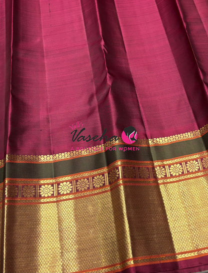 Pure Vintage Korvai Kanchipuram Silk Saree - Green With Maroon - VVPS102