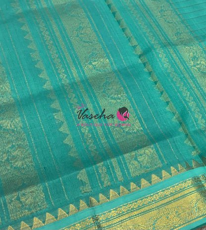 Pure Korvai Silk Cotton - Retta Petta Border - Lavendar With Teal Green Combo - VVKSC010