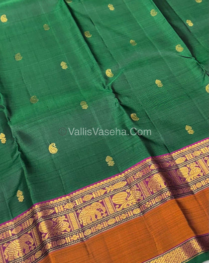 Pure Kanchipuram Silk Saree - Green With Purple Shade  - VVPS037