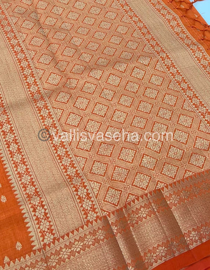 Semi Tussar Silk - Grand Pallu  - Orange Shade - VVSTS017