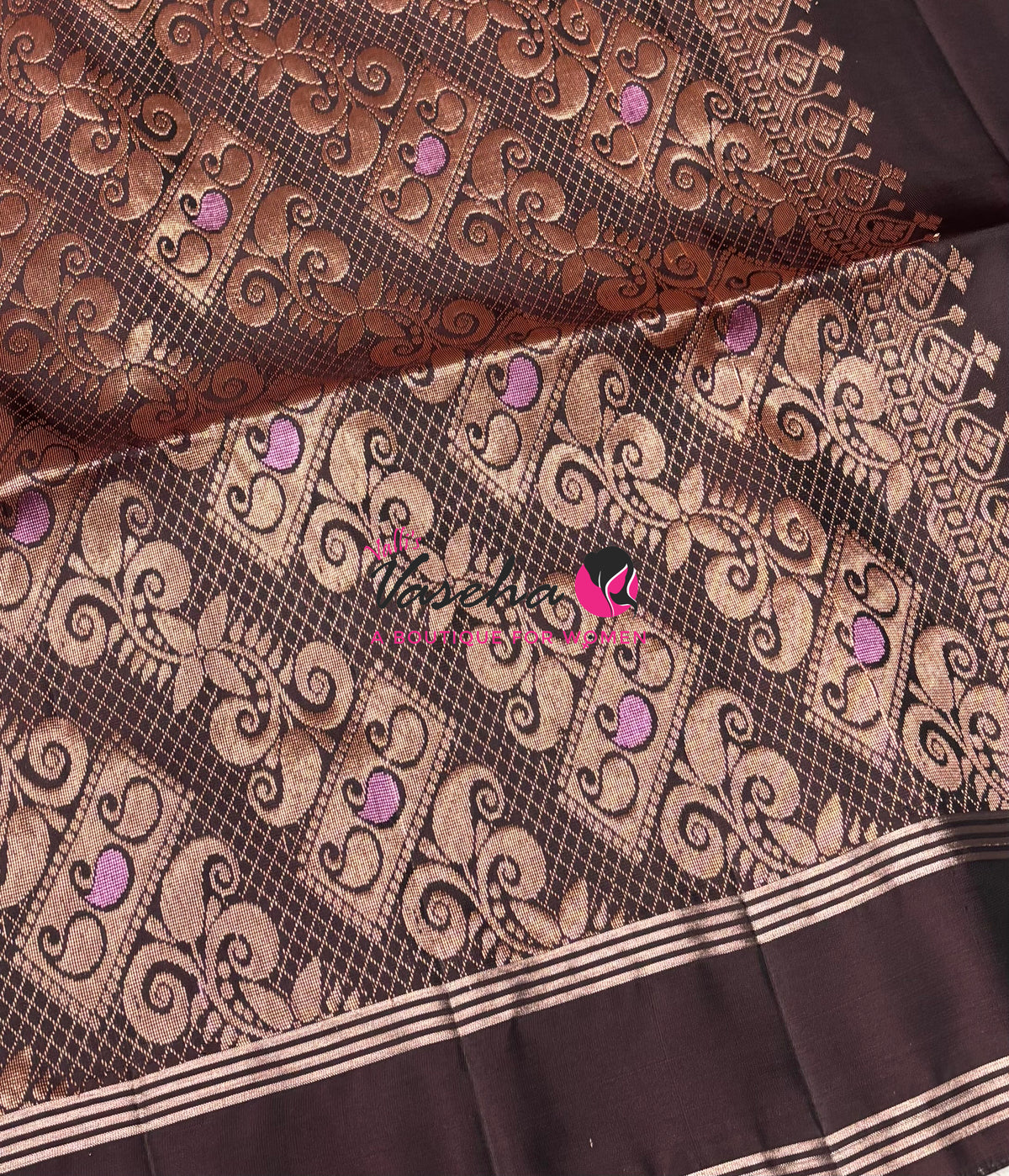 Half Mix - Pure Soft Silk Saree - Meenakari Style Butta - Rust Orange With Brown - VVPSS148
