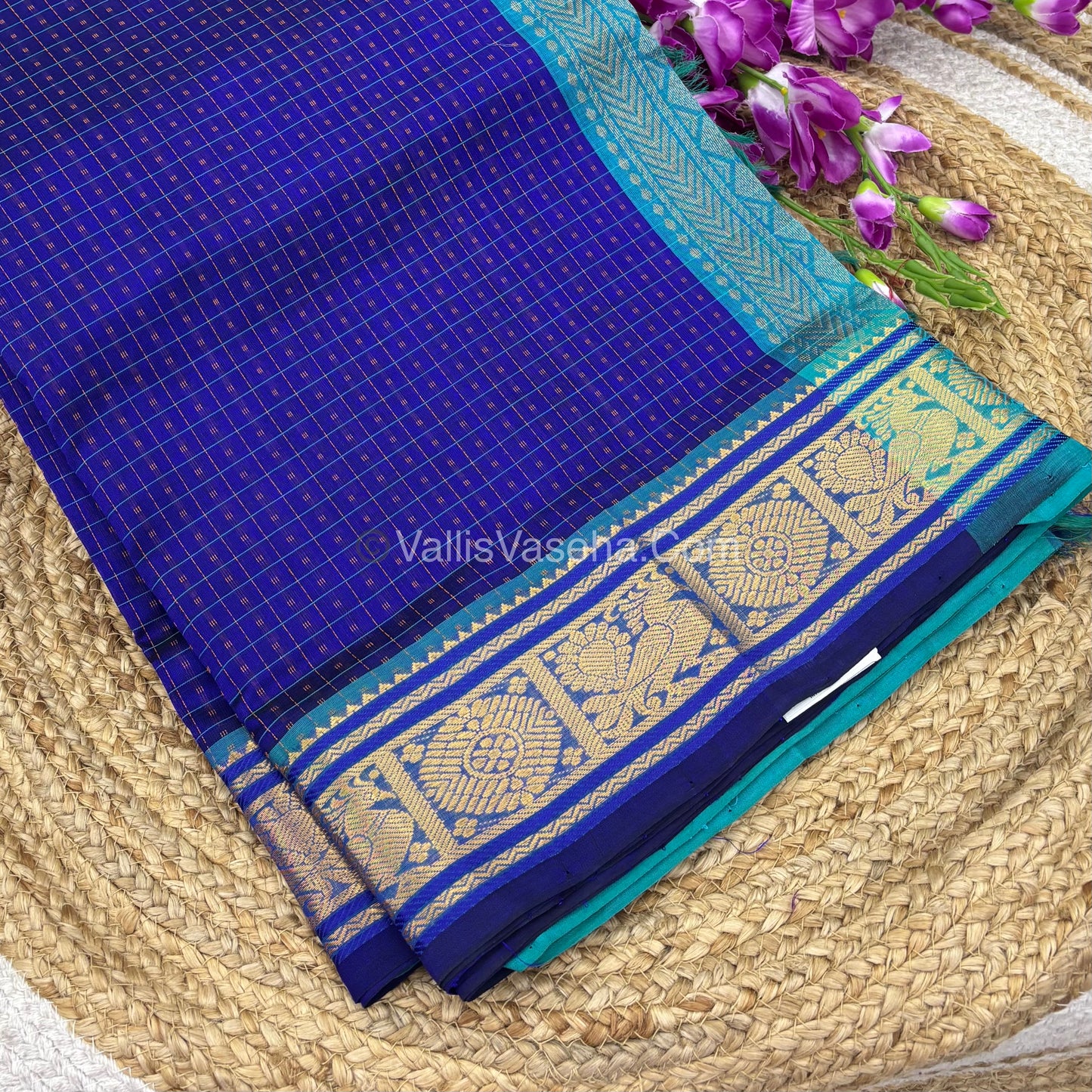 Pure Silk Cotton Saree - Blue With Blue Shade - Lakshadeepam Design - VVPLD001