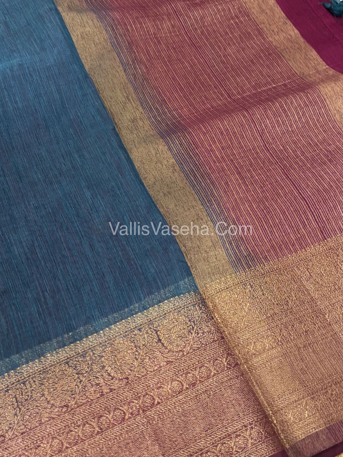 Bamboo Silk Saree -  Blue with wine Shade - VVBSS009