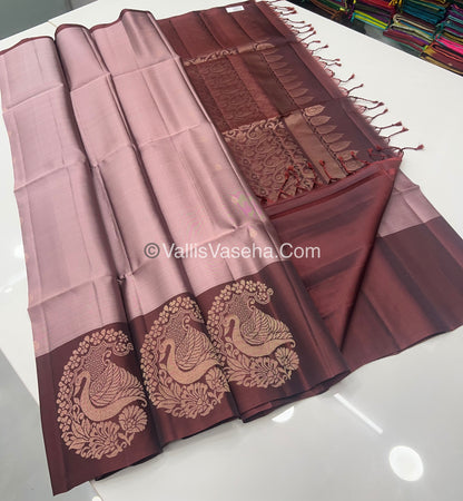 Pure Soft Silk Saree - Onion Pink & Brown - VVPSS061