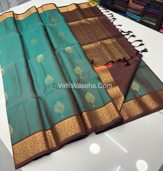 Pure Soft Silk Saree - Green To Brown - Velum & Mayilum - Kanchi Border - VVPSS015