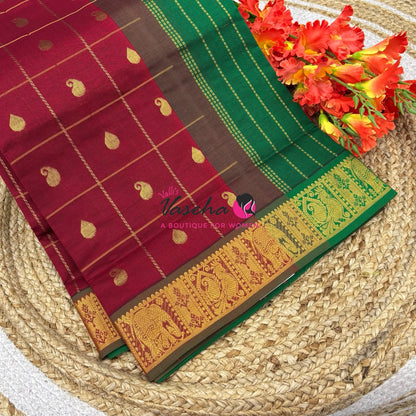 Semi Silk Cotton Saree - Checked Pattern with Butta  - VVSSC013
