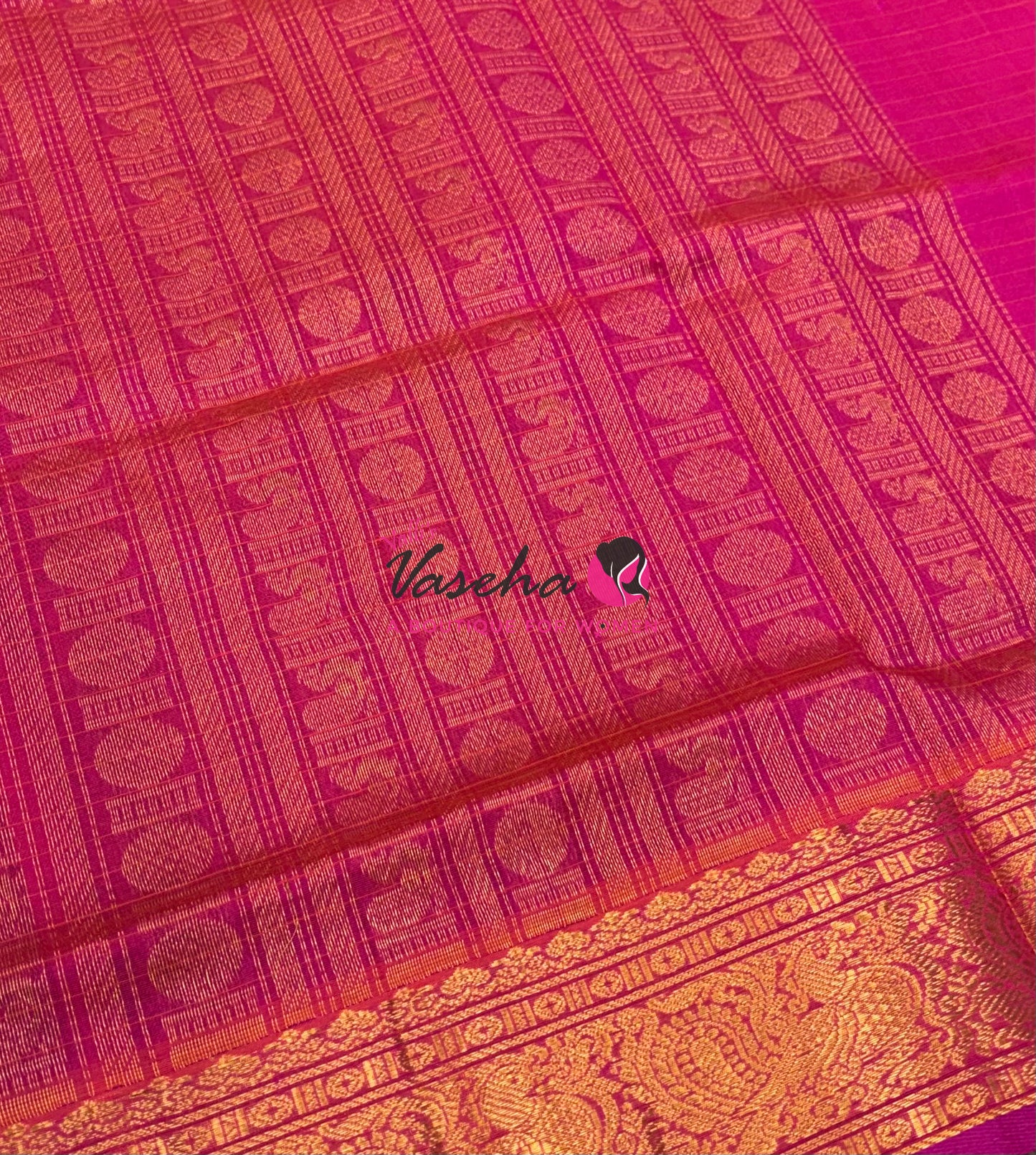 Pure Silk Cotton Saree - Blue With Pink - Lakshadeepam Design - VVPLD001