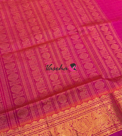 Pure Silk Cotton Saree - Blue With Pink - Lakshadeepam Design - VVPLD001