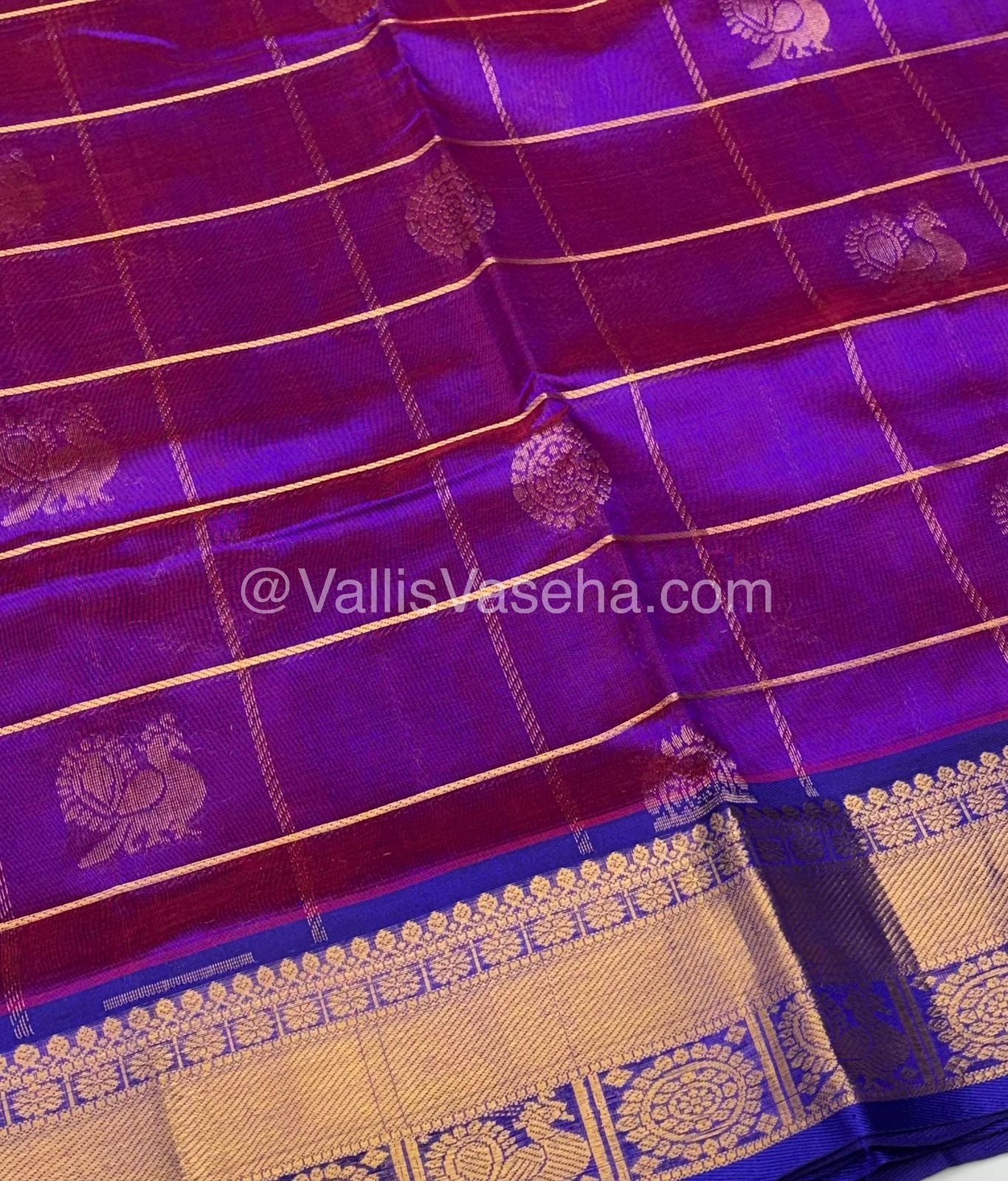 Pure Silk Cotton Saree - Mayil & Chakkaram Design - Purple With Blue  Shade - VVMC001
