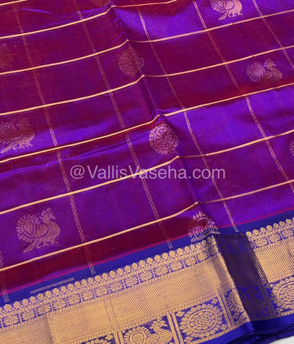 Pure Silk Cotton Saree - Mayil & Chakkaram Design - Purple With Blue  Shade - VVMC001