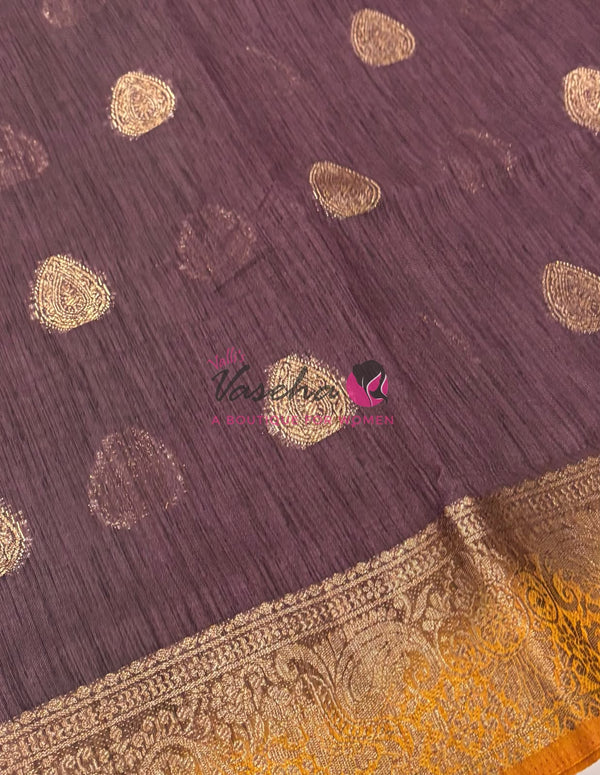 Bamboo Silk Saree- Brown with Yellow Shade - VVBSS016