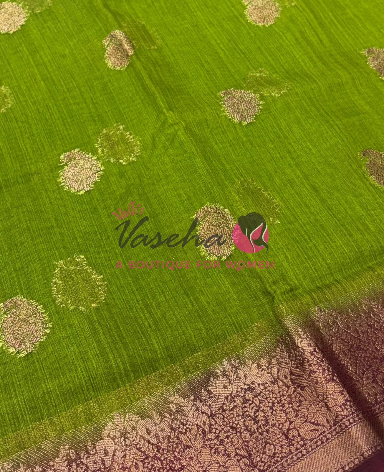 Bamboo Silk Saree- Green with Brown Shade - VVBSS014