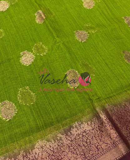 Bamboo Silk Saree- Green with Brown Shade - VVBSS014