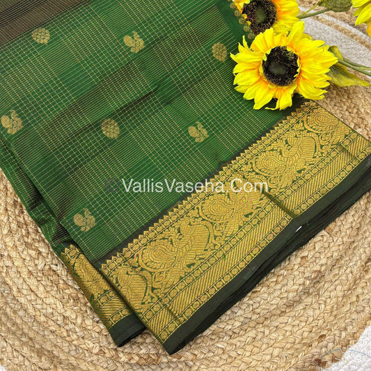 Pure Silk Cotton Saree - Vairavoosi checks - Mayil & Chakkaram - Green Shade - VVMCV001