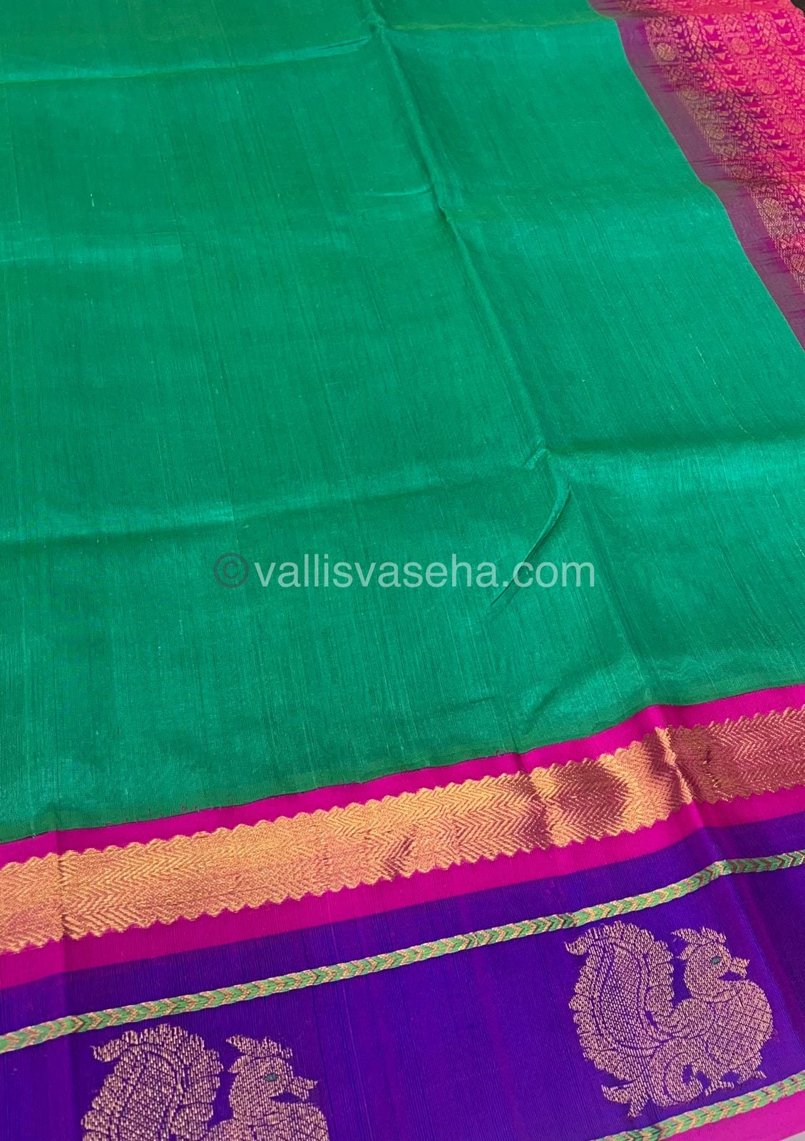 Pure Korvai Silk Cotton With Peacock Butta Border - VVKSC017