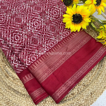Casual Wear Saree - Fancy Mixed Cotton - Red Shade - VVFMC002