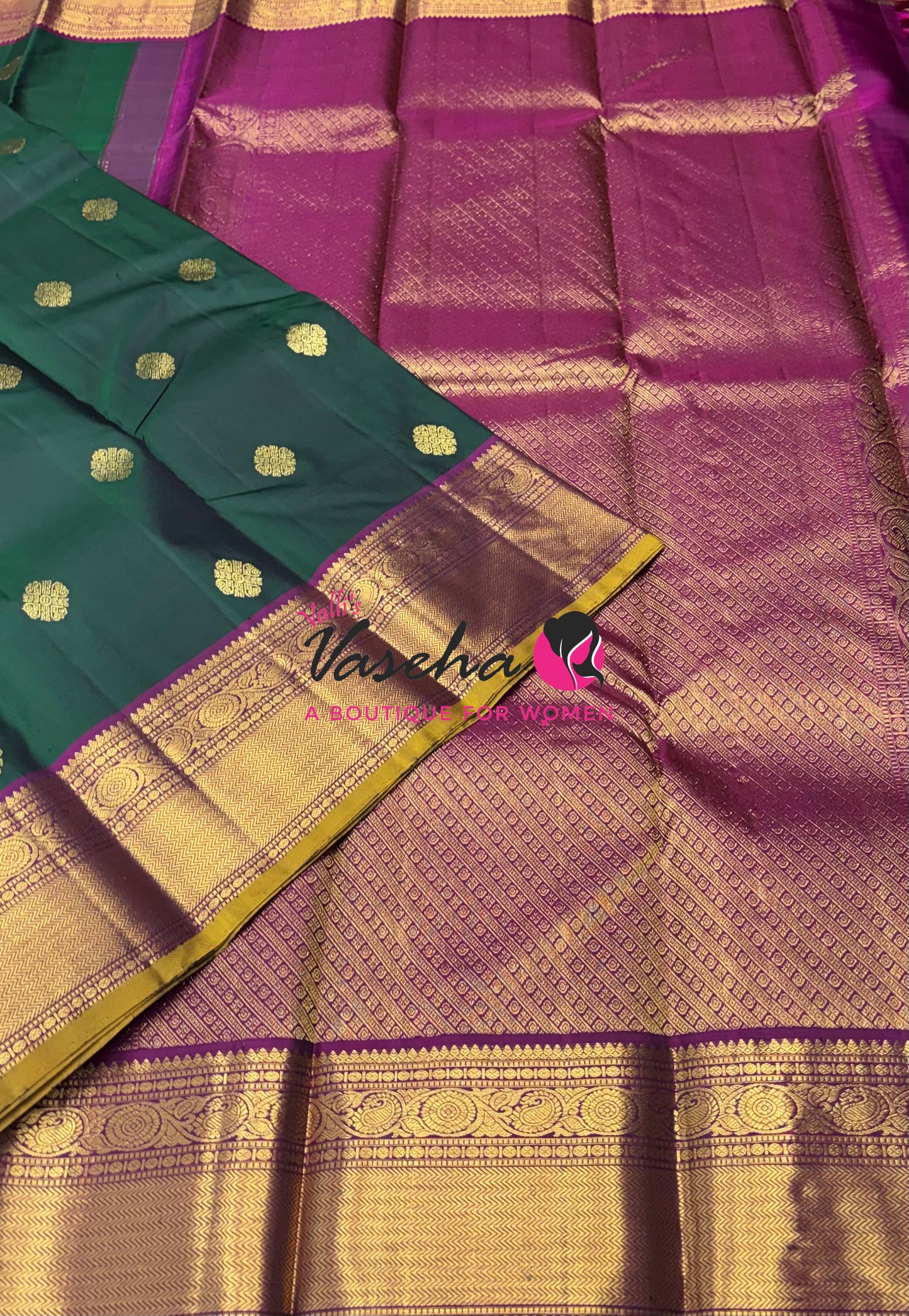 Pure Kanchipuram Silk Saree - Green & Purple Shade  - VVPS070