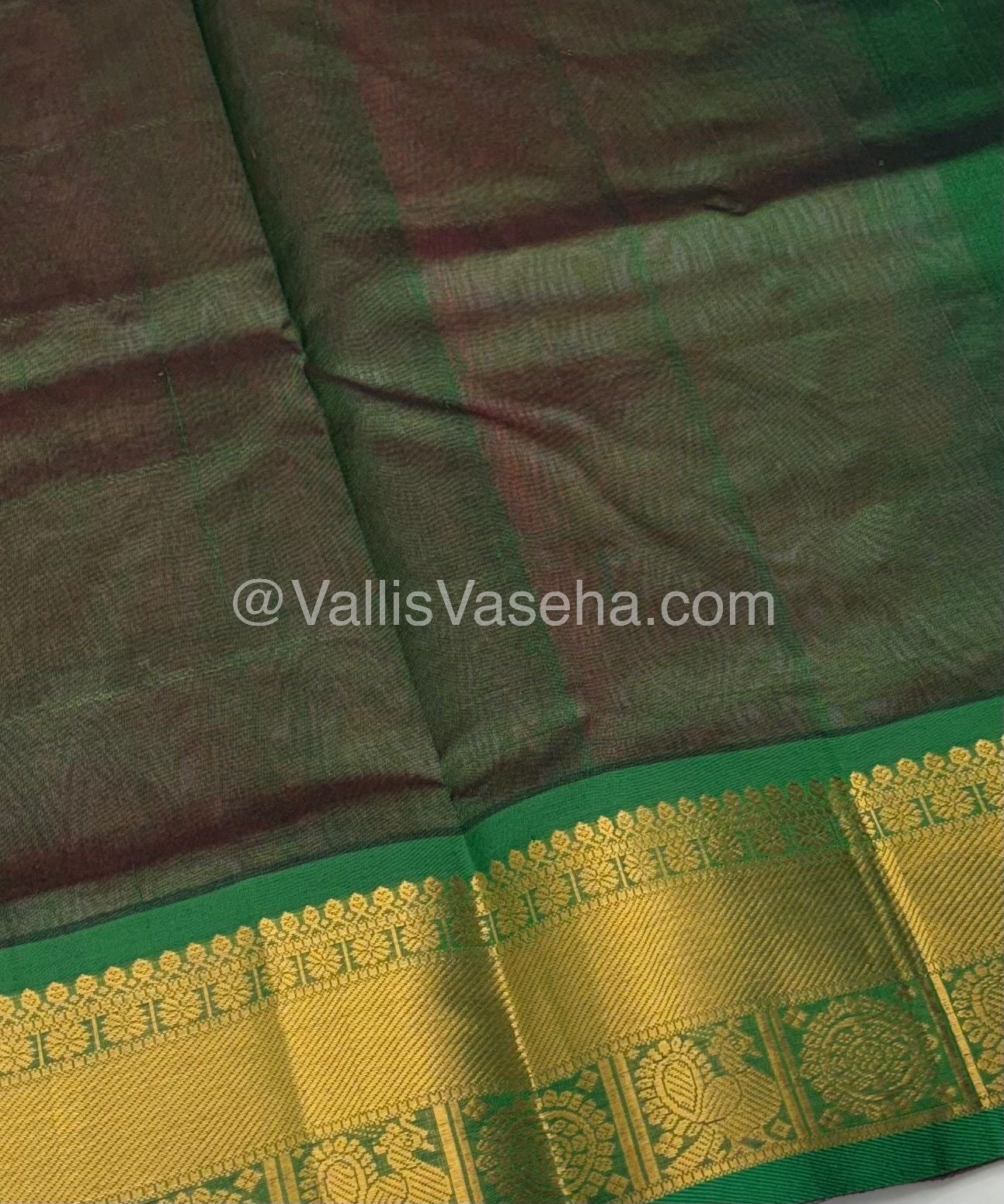 Pure Silk Cotton Saree - Mayil & Chakkaram Design - peachish with Pink Green - VVMC001
