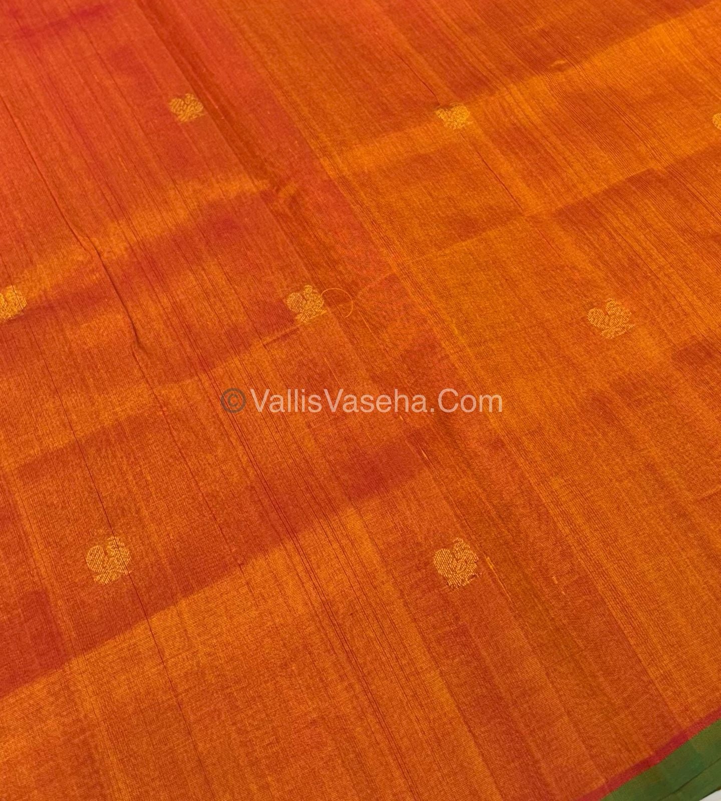 Pure Silk Cotton Saree - Orange With Green  Shade - VVPSC002