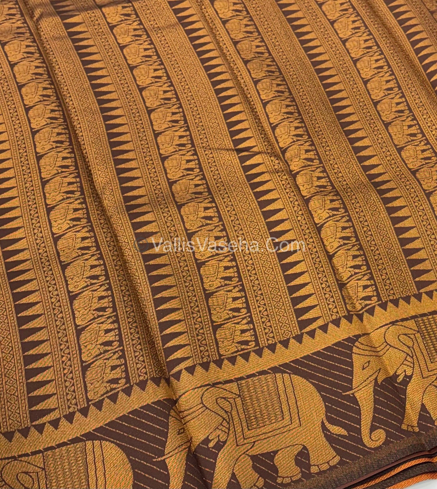 Kanchi Semi Silk - Elephant Border& design - Rust Orange & Brown - VVSSS005