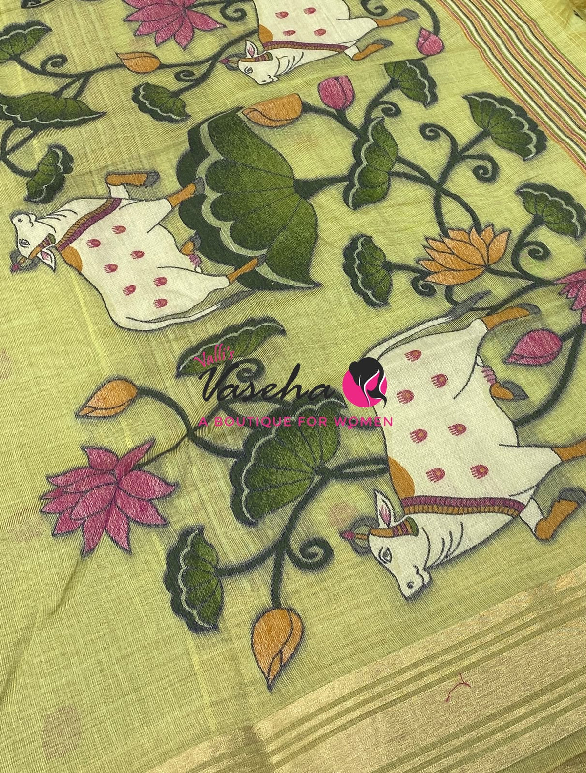 Muga Tissue Linen Saree - Green Shade - VVMLT003