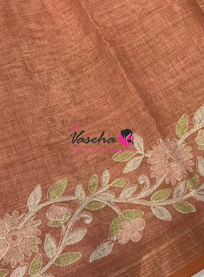 Linen Tissue Saree - Orange  Shade - VVLTS002