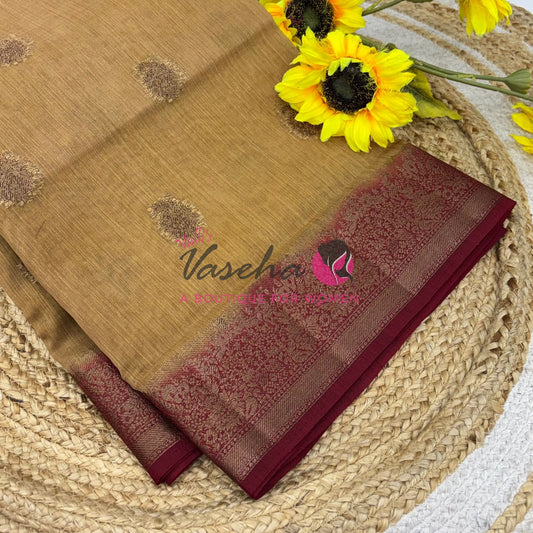 Bamboo Silk Saree- Peach with Pink Shade - VVBSS014