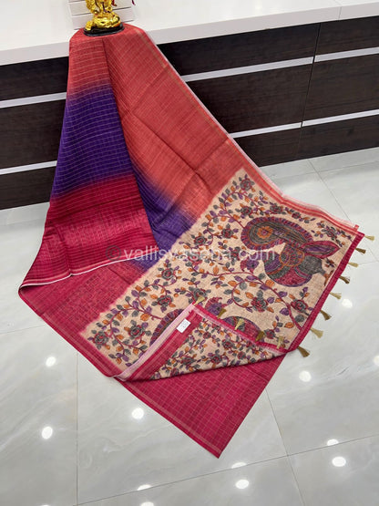 Semi Chanderi Saree - checks pattern - VVSCS002