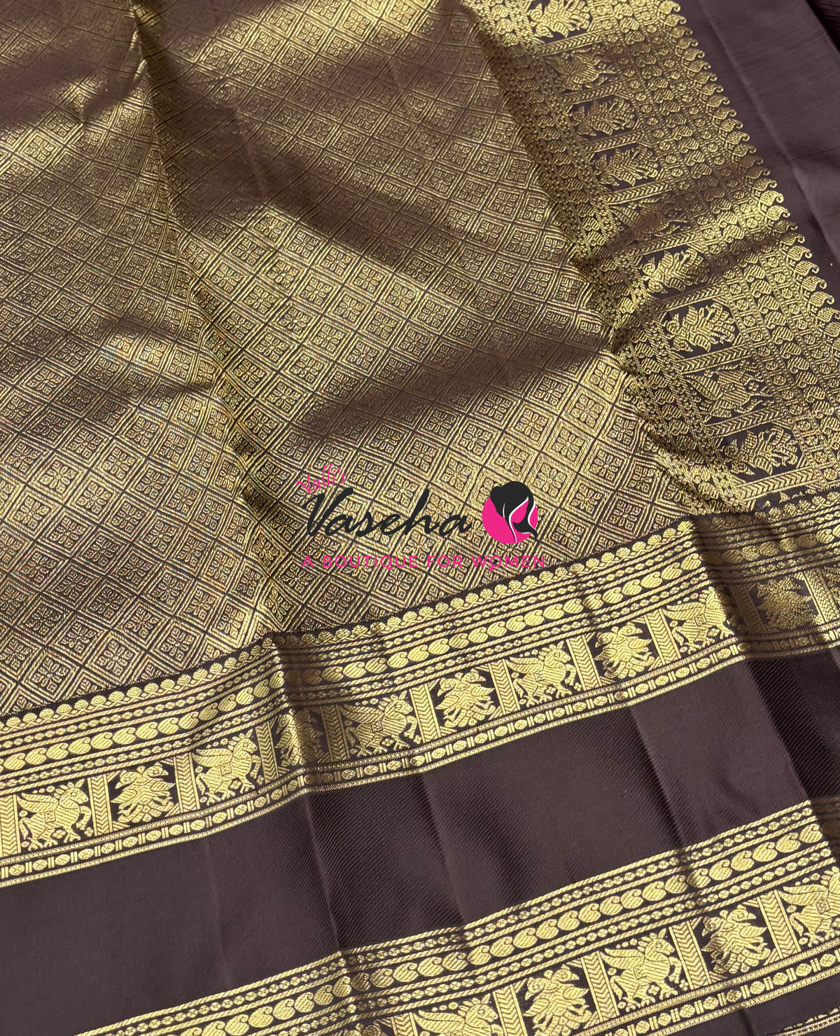 Pure Kanchipuram Silk Saree - Purplish Pink & Brown Combo - VVPS034