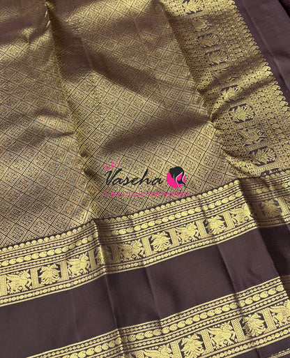 Pure Kanchipuram Silk Saree - Purplish Pink & Brown Combo - VVPS034