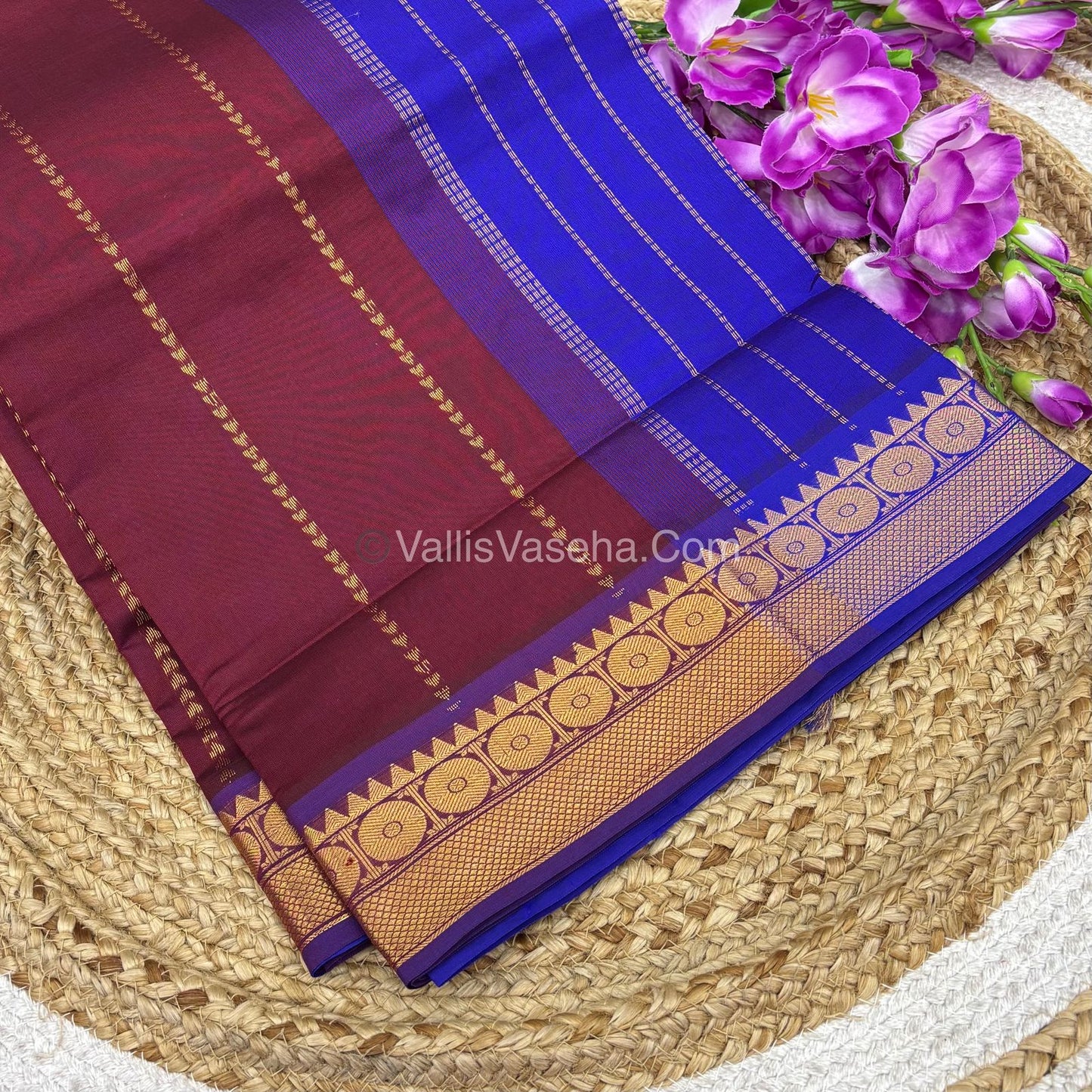 Semi Silk Cotton Saree - Maroon With Blue Shade - VVSSC005